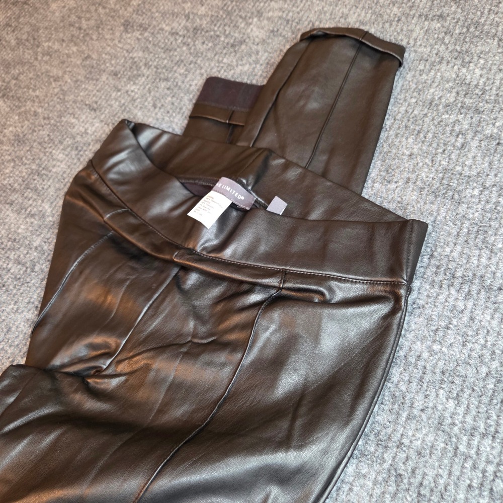 The Limited Women's Black Faux Leather Moto Leggings Pintuck Knee Seamed Size M